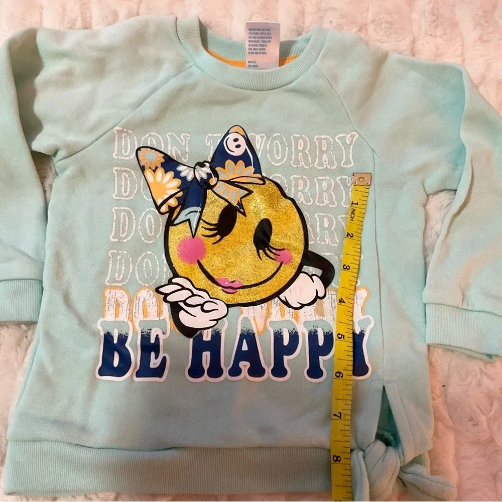 Kidgets Girls Mint‎ Green Don't Worry Be Happy Smiley Face Sweatshirt 18M